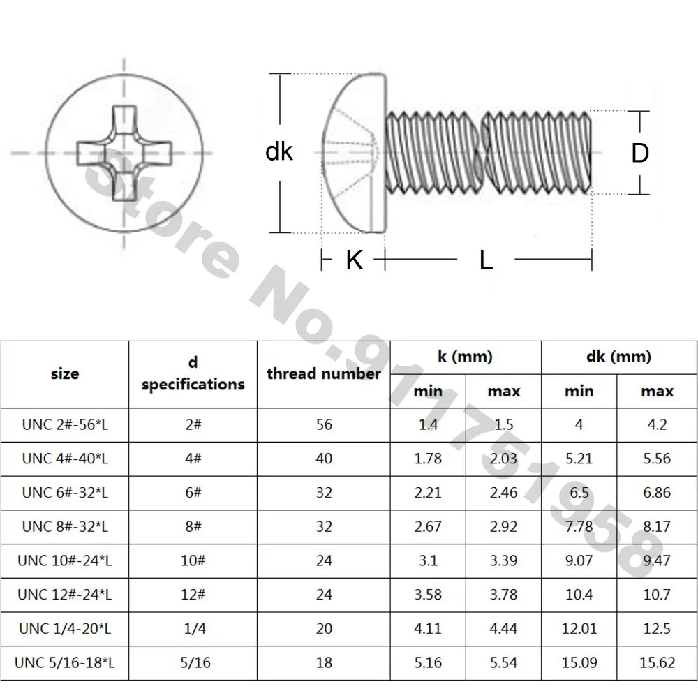 5/50pcs UNC/UNF 2 3 4 5 6# 8# 10# 12# 5/32-32 1/4-20 5/16-18 3/8-16 304 Stainless Steel Cross Round Phillips Pan Head Screw Bolt