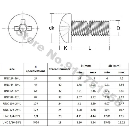 Imagen 2 del producto 5/50 piezas UNC/UNF 2 3 4 5 6 #   8 #   10 #   12 #   5/32-32 1/4-20 5/16-18 3/8-16 304 Perno de tornillo de cabeza plana Phillips redondo cruzado de acero inoxidable