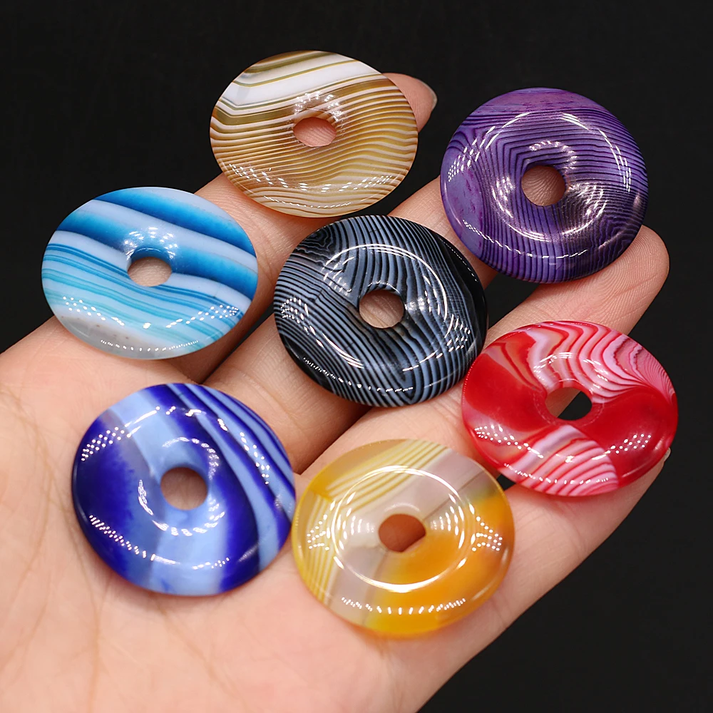 Big Hole Natural Stripe Agates Stone Beads Hole 7.5mm Round Shape Beads  for Making Jewelry Necklace Accessories 30x30mm