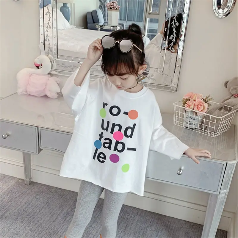 Toddler Kids Full T-shirts Girls Leatter Casual Tops Koszulka Teenage Big Girls White T Shirt Children\'s Clothes Tee 8 6 10 12