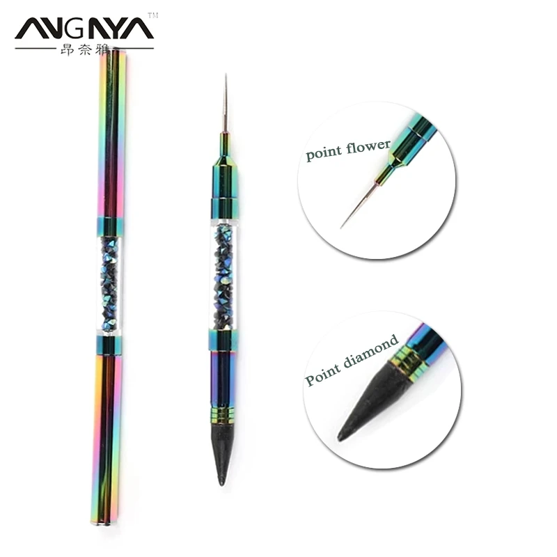 ANGNYA Dual-ended Nail Art Dotting Pen Crayon Rhinestone Metal Handle Bead Picker Wax Pencil Dazzling Color DIY Manicure Tools