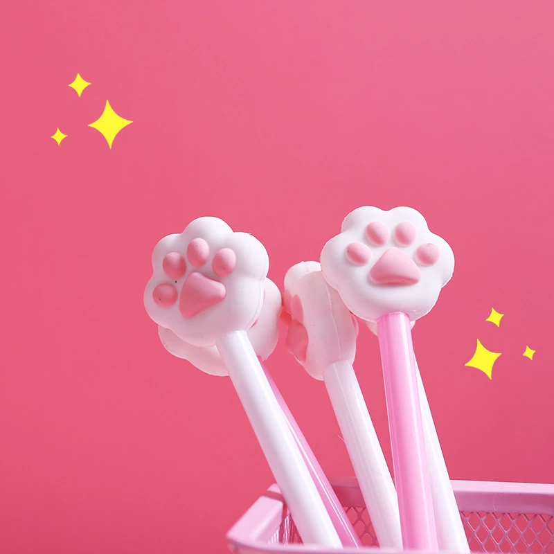 2pcs 0.5mm Cute Kawaii pink white Cat paw Gel Pen Signature Pens  For Office School Writing Supplies Stationery Gift