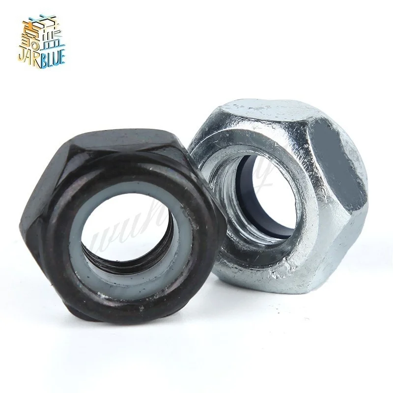 50Pcs DIN985 M3 M4 M5 M6 M8 Black Carbon Steel Nylon Self-locking Hex Nuts Locknut Slip Lock Nut