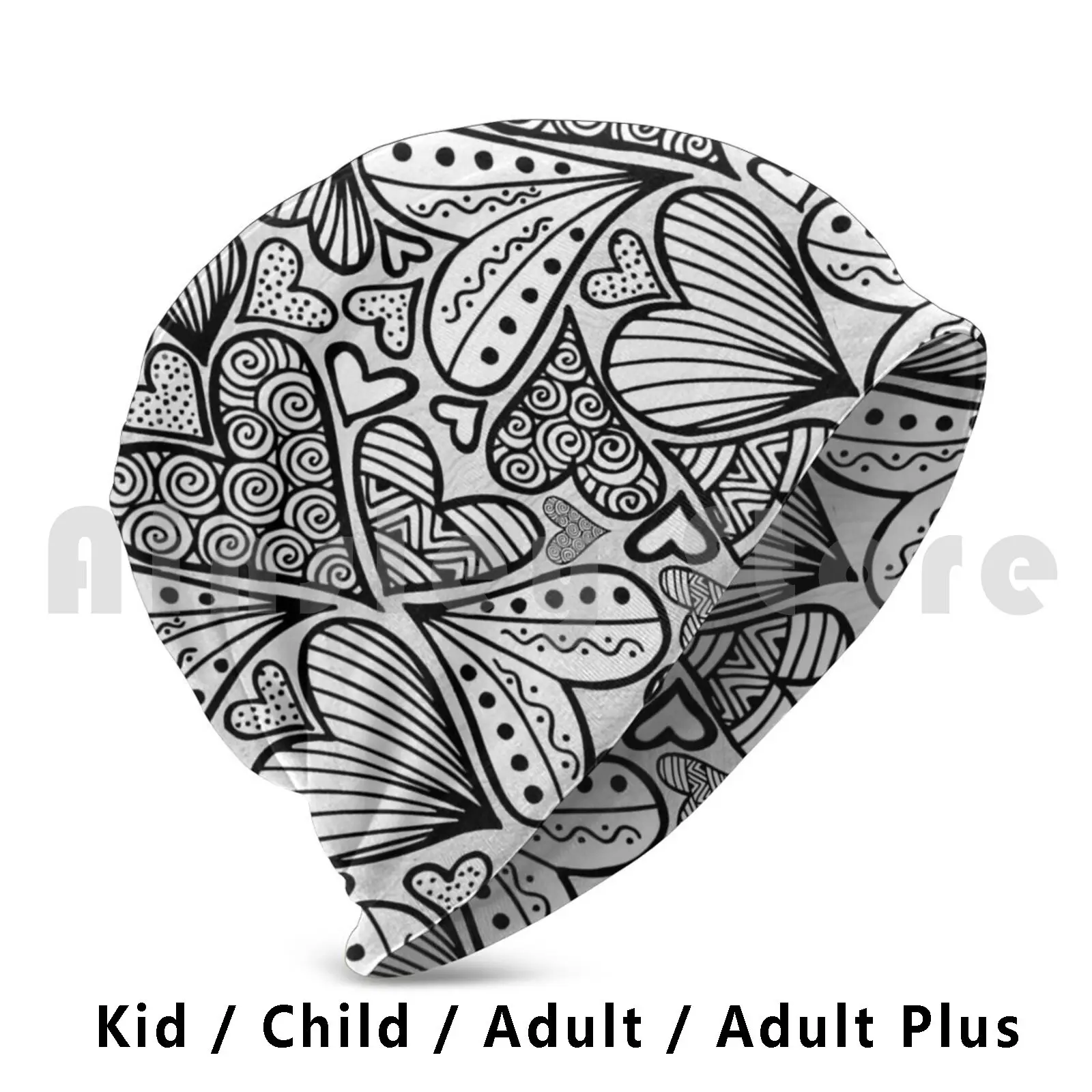 Zentangle Inspired Art Heart Beanies Pullover Cap Comfortable Zentangle Inspired Art Meditative Art Zentangle Heart