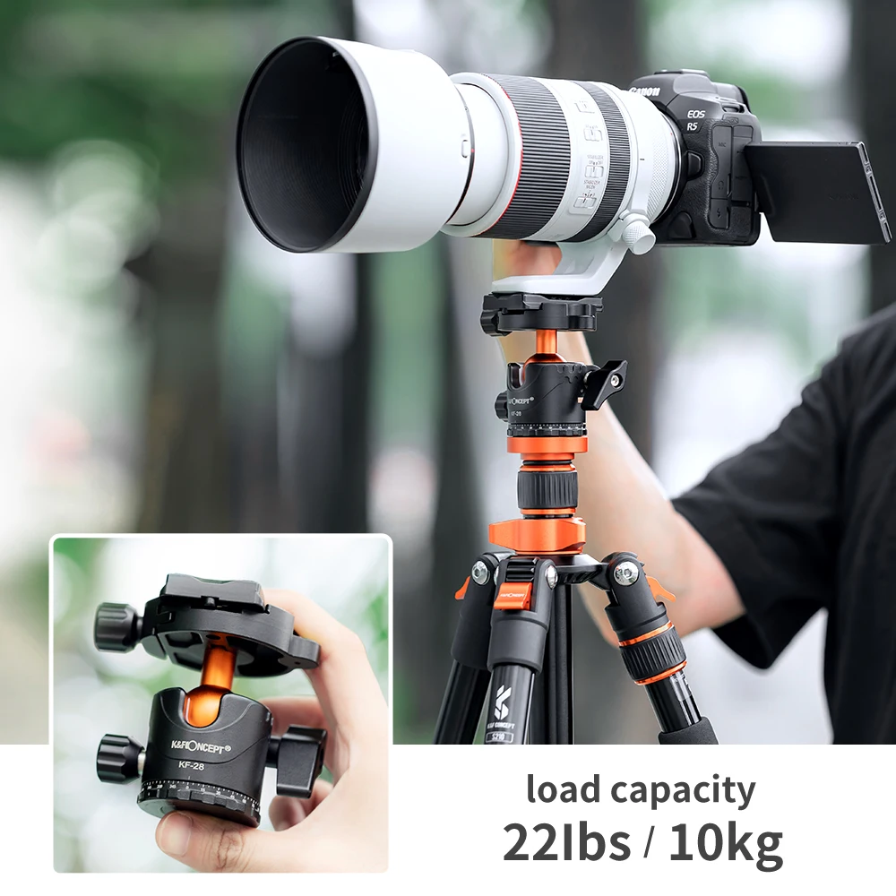 K&F Concept 80.7 inch Camera Tripod for DSLR Compact Aluminum with 360 Degree Ball Head and 10kgs Load for Travel and Work