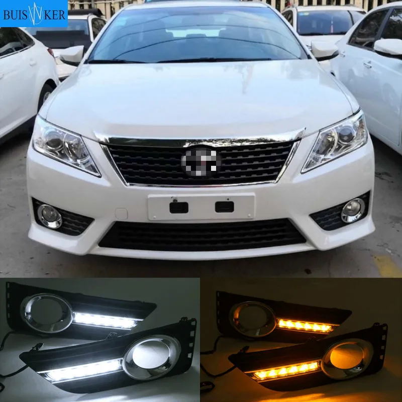

2Pcs DRL For Toyota Camry 2012 Daytime Running Lights fog lamp cover Daylight Turn yellow