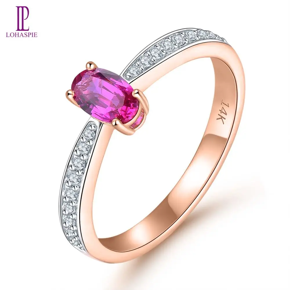 

LP Solid 14 K Rose Gold Ring 0.45 Carats Natural No Heated Ruby & 0.133 Carats Diamonds Fine Jewelry Women‘s Romantic Style Gift