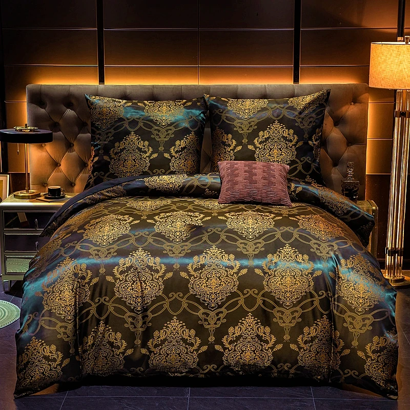 Luxury Satin Jacquard Bedding Set Artificial Silk European Duvet Cover 220x240 Single Double Queen King Pillowcases No Bed Sheet