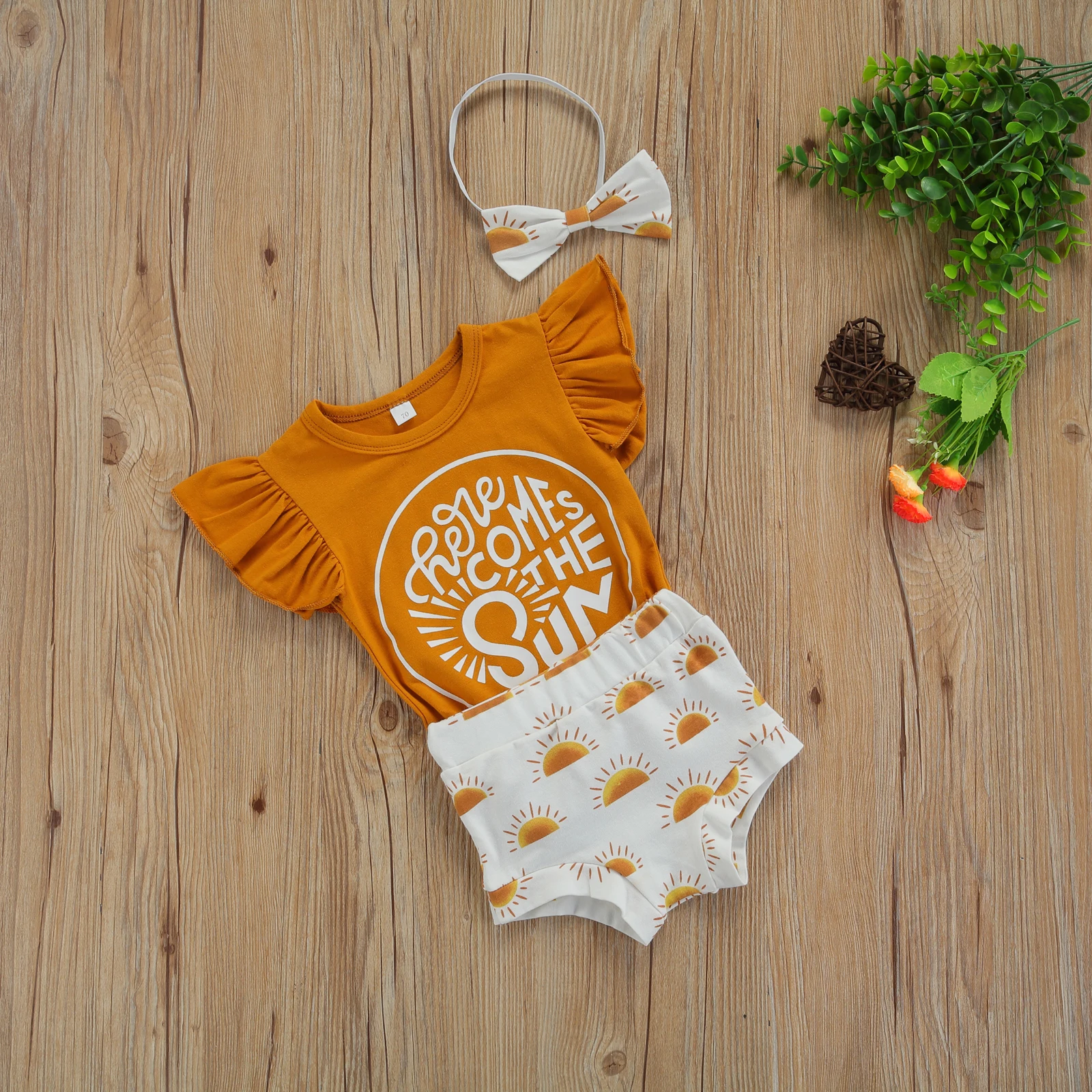 2021-04-19 Lioraitiin 0-18M Infant Baby Girl 3Pcs Clothing Summer Set Off Shoulder Letter Shirt Sun Printed Shorts Outfit