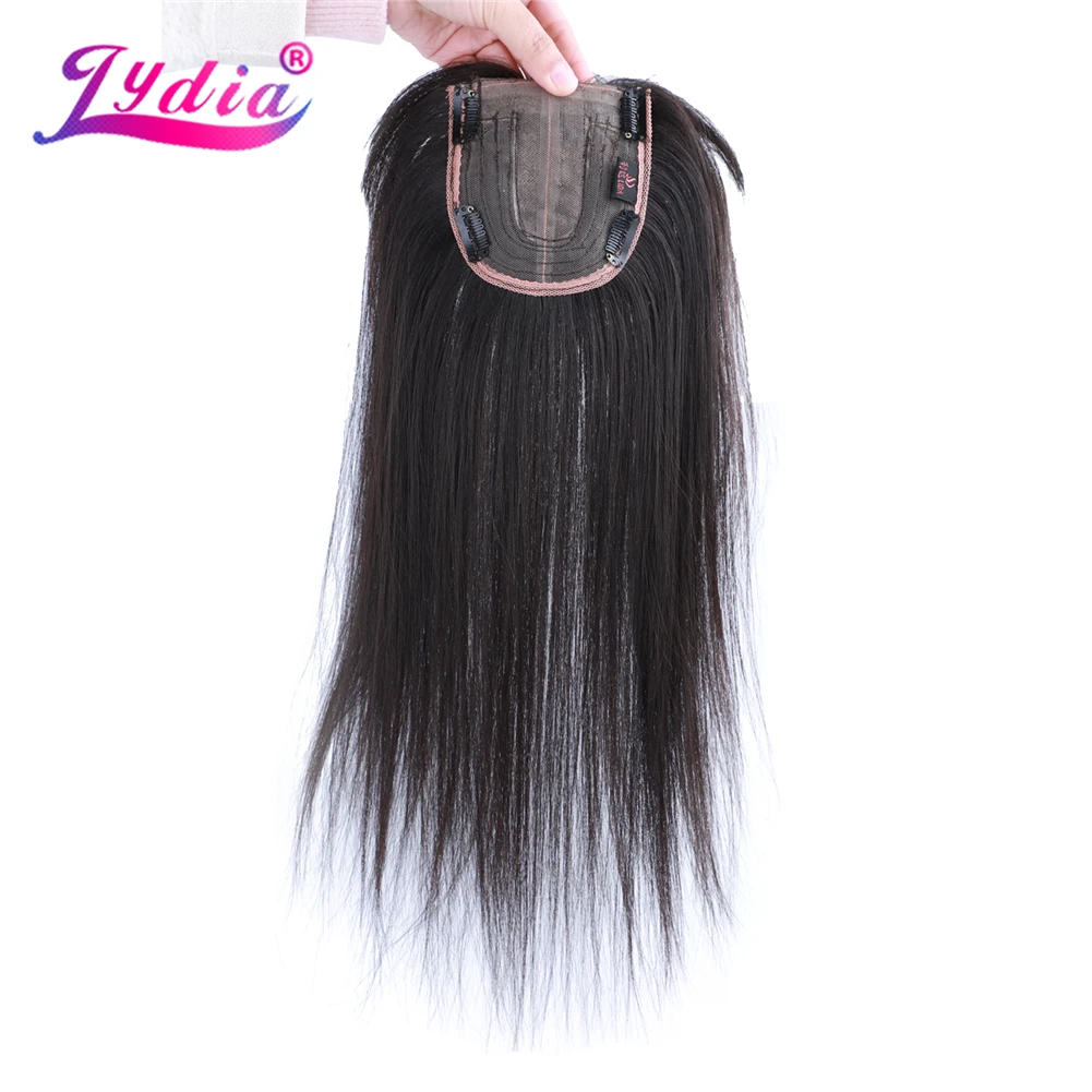 Lydia For Women Straight Synthetic Mixed Hair Extensions Toppers With Bangs Clips In Hairpiece  Brown Black Hairline Wig 16Inch