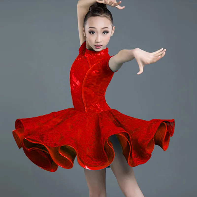 Latin Dance Dress Lace Short Sleeve Competition Performance Clothes Rumba Cha Cha Samba Dancing Dresses Girls Dancewear DN3903