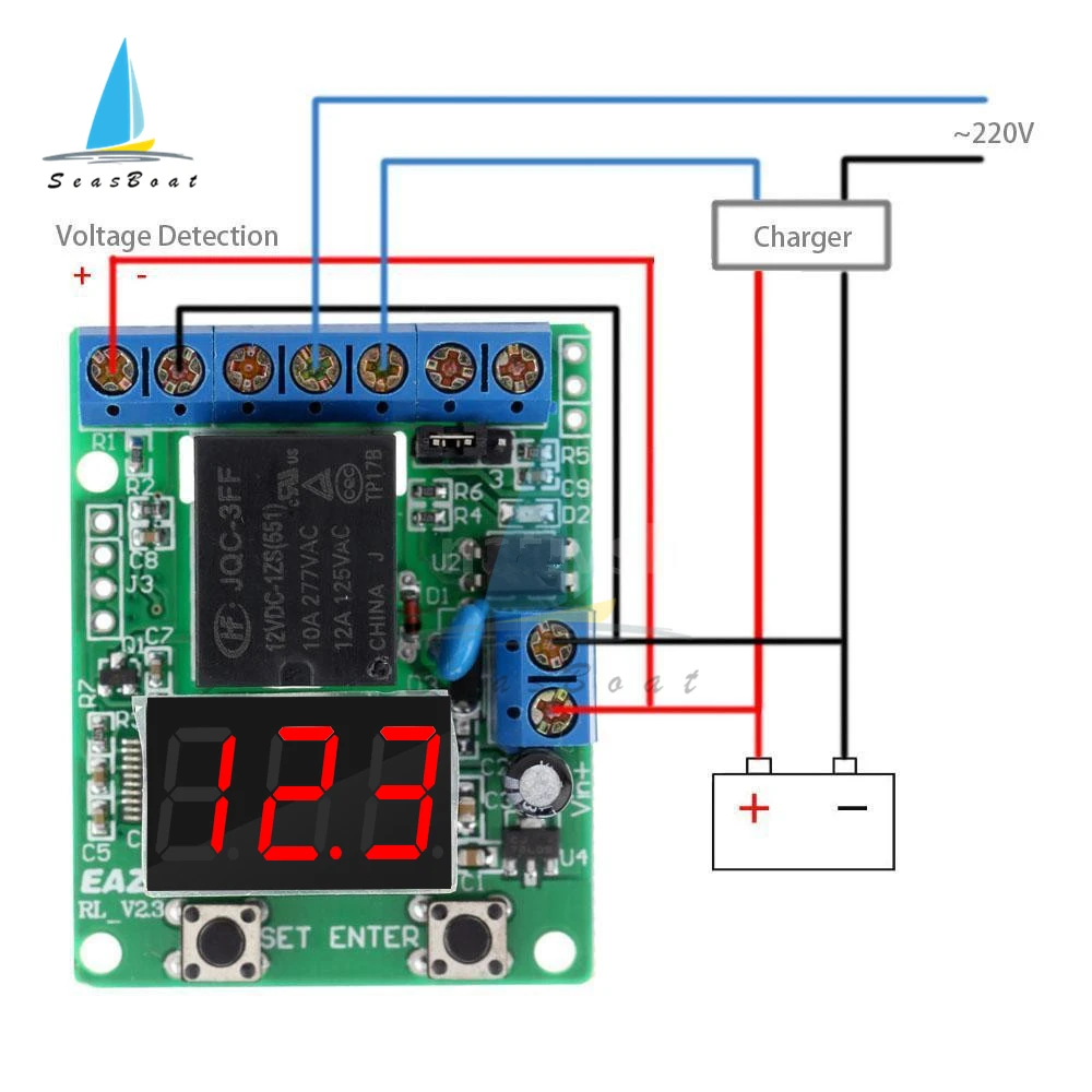 DC 12V 24V LED Digital Voltage Control Relay Module Relay Switch Control Board Voltage Detection Charging Discharge Monitor