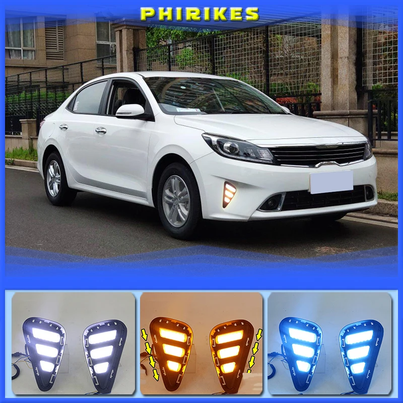 

2PCS LED DRL Daytime Running Light Fog Lamp For Kia Forte 2018 with Yellow Turn Signal Indicator style relay