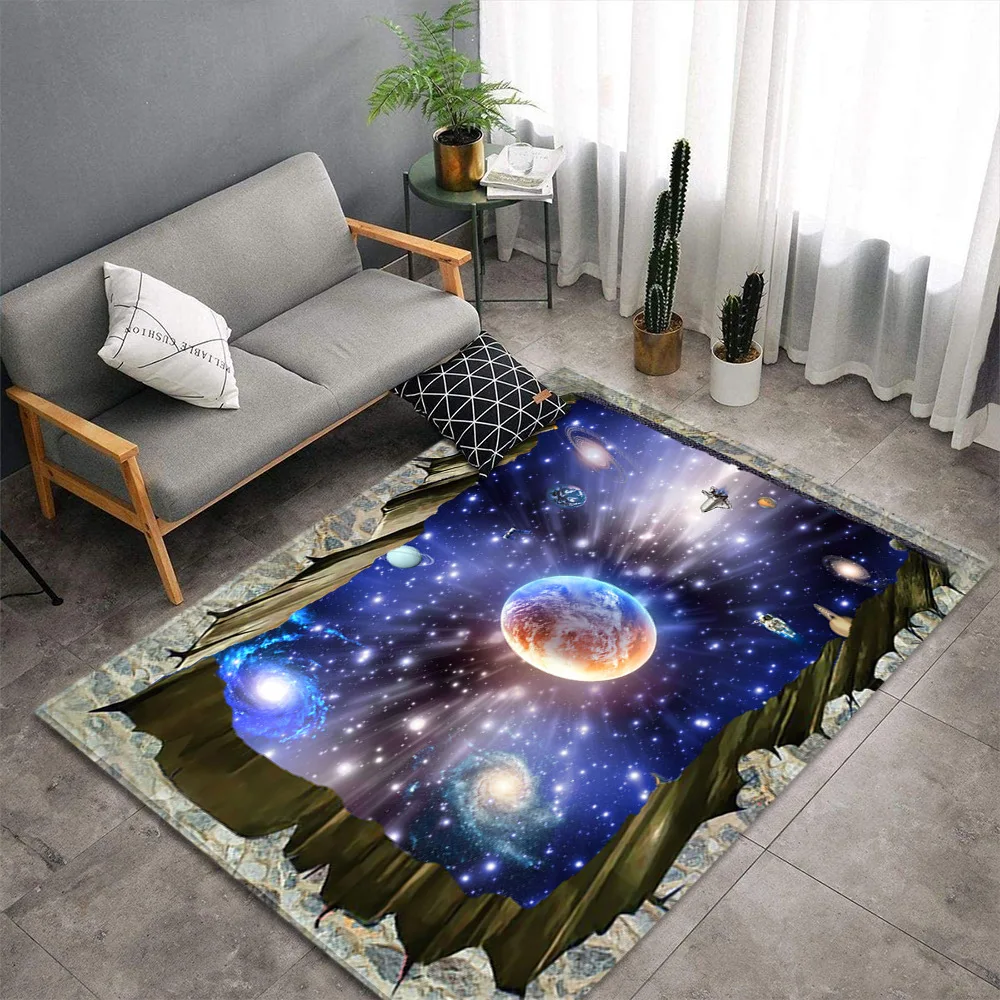 Cartoon Space Universe Planet Carpet For Children Soft Flannel Kids Play Mat Kids Room Door Mat Bedroom Bedside Carpet Floor Rug