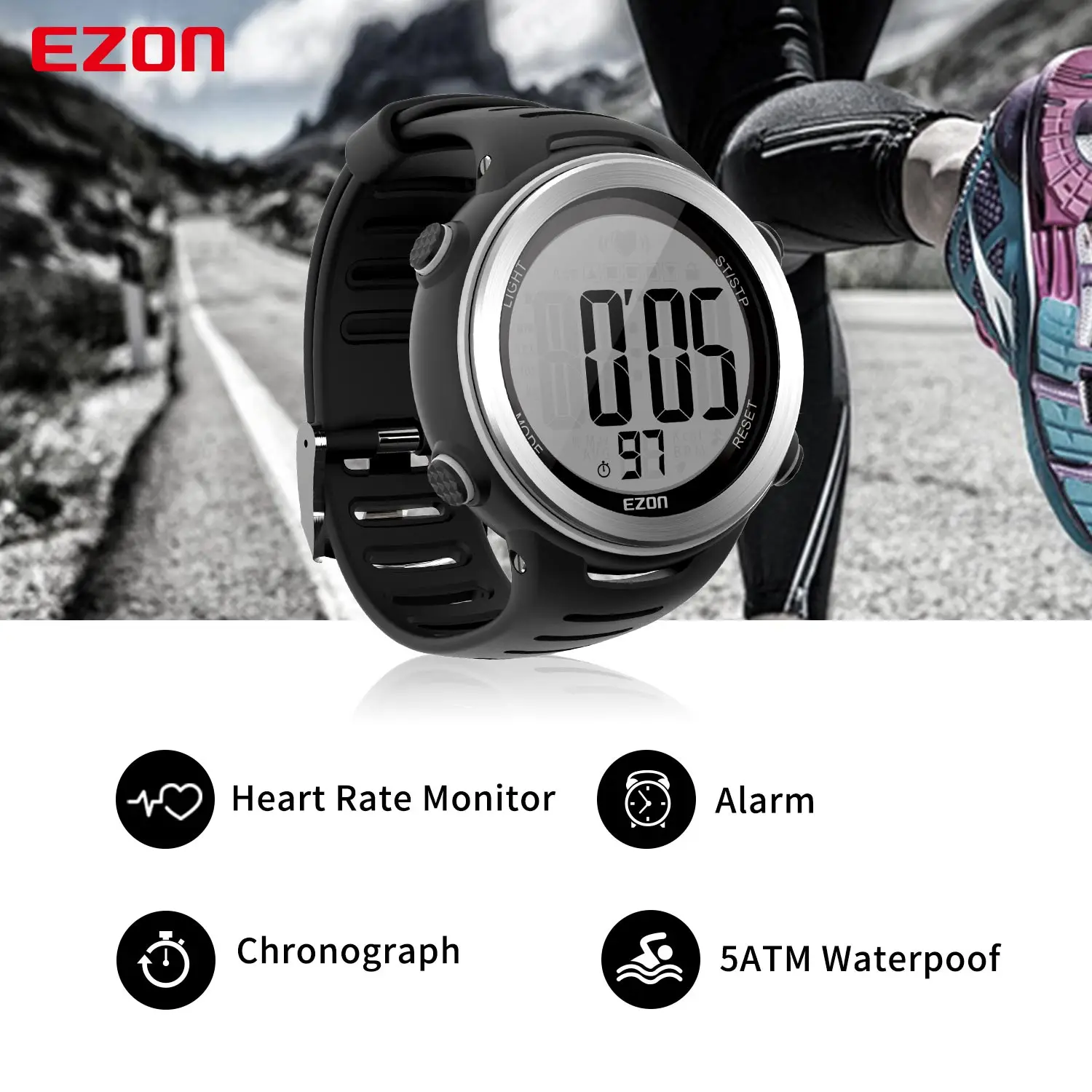 Nuovo arrivo EZON T007 cardiofrequenzimetro orologio digitale allarme cronometro uomo donna orologi sportivi da corsa all\'aperto con cinturino