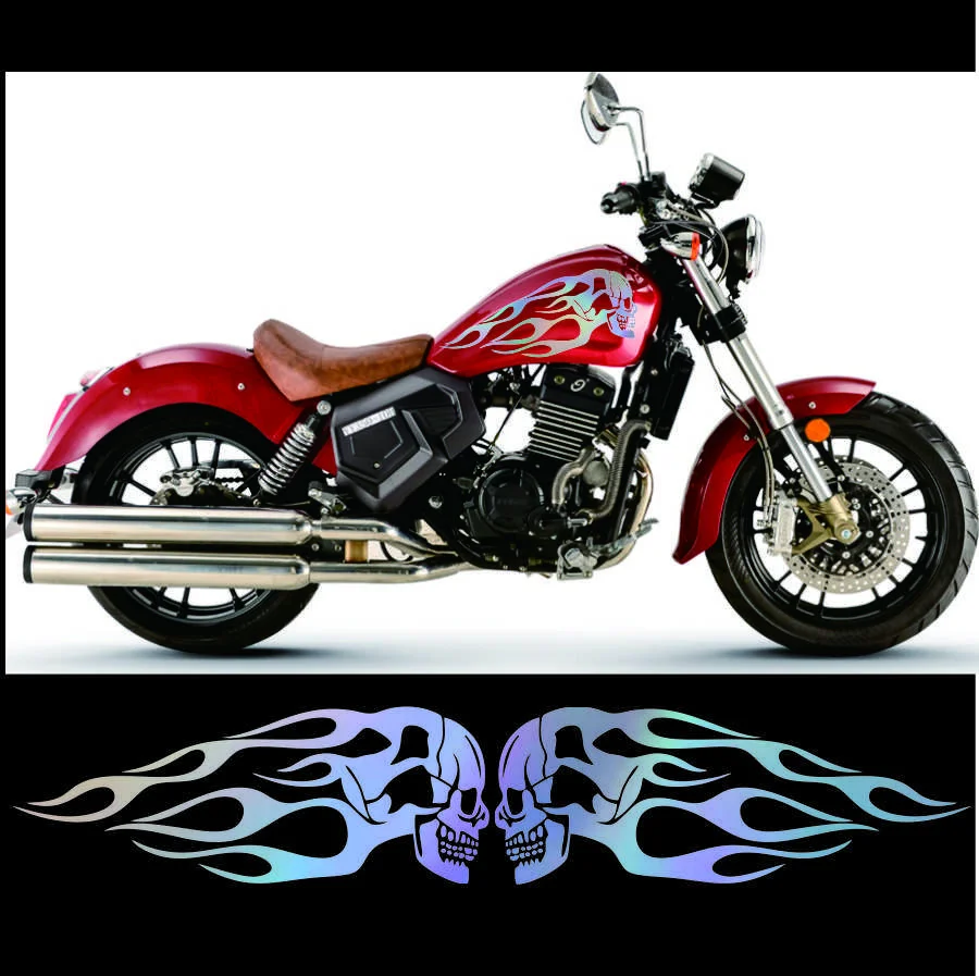 

Universal Motorcycle Skull Flame Stripe Gas Tank Vinyl Decals Car Sticker