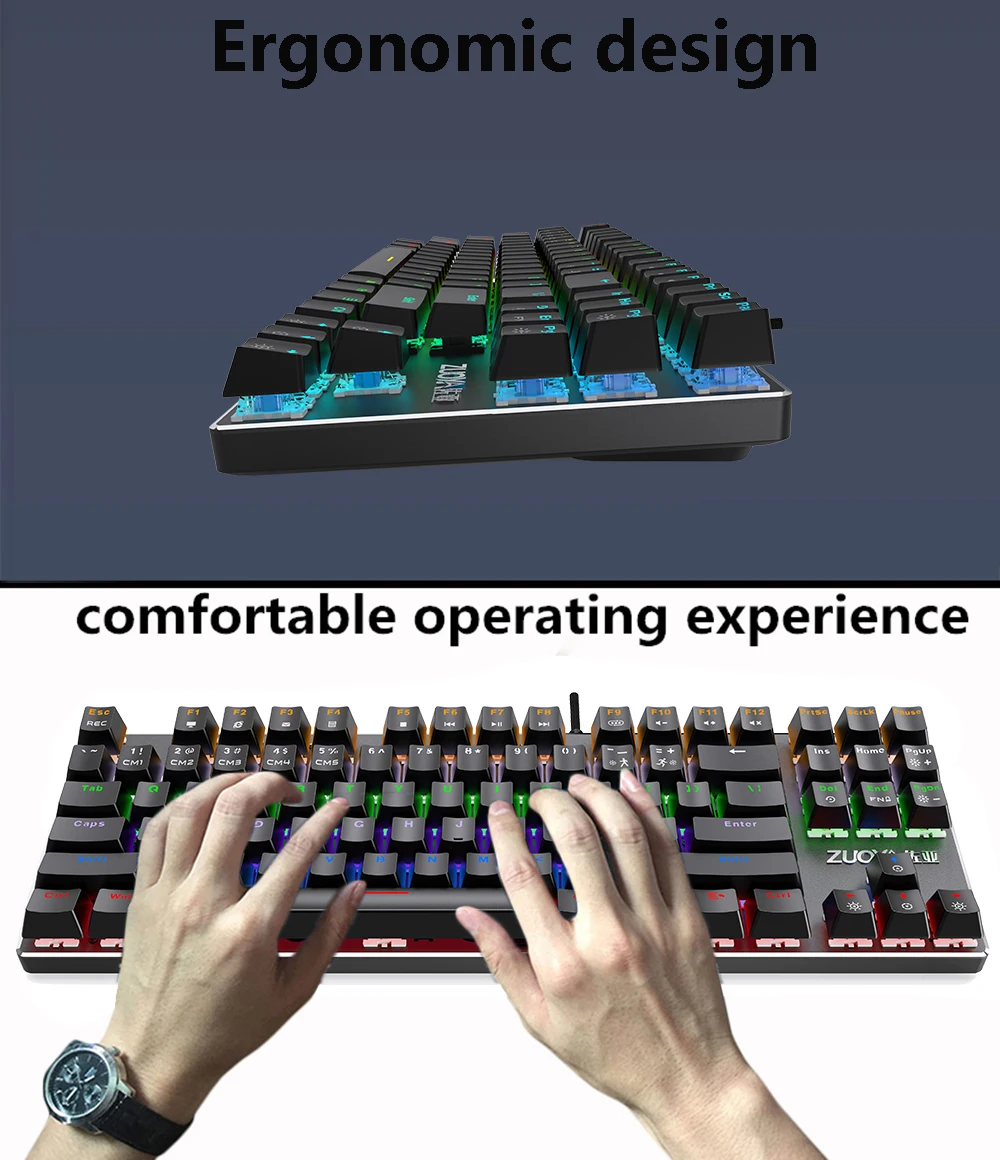 Gaming Mechanical Keyboard Blue Red Switch 87key RU/US Wired Keyboard Anti-ghosting RGB/ Mix Backlit LED USB For Gamer PC Laptop