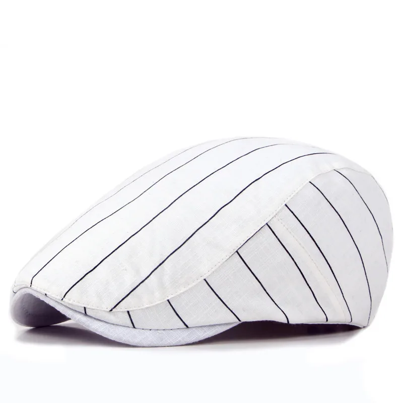 LDSLYJR  Spring Autumn Cotton Striped Newsboy Caps Flat Peaked Cap Men and Women Painter Beret Hats 28