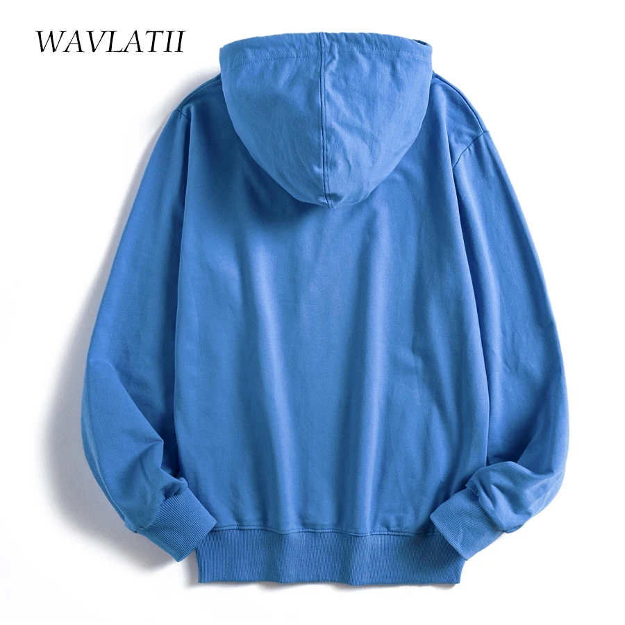 WAVLATII New Women Cotton Terry Hoodies Lady Casual Hooded Sweatshirts Female Blue Green Tops WH2101