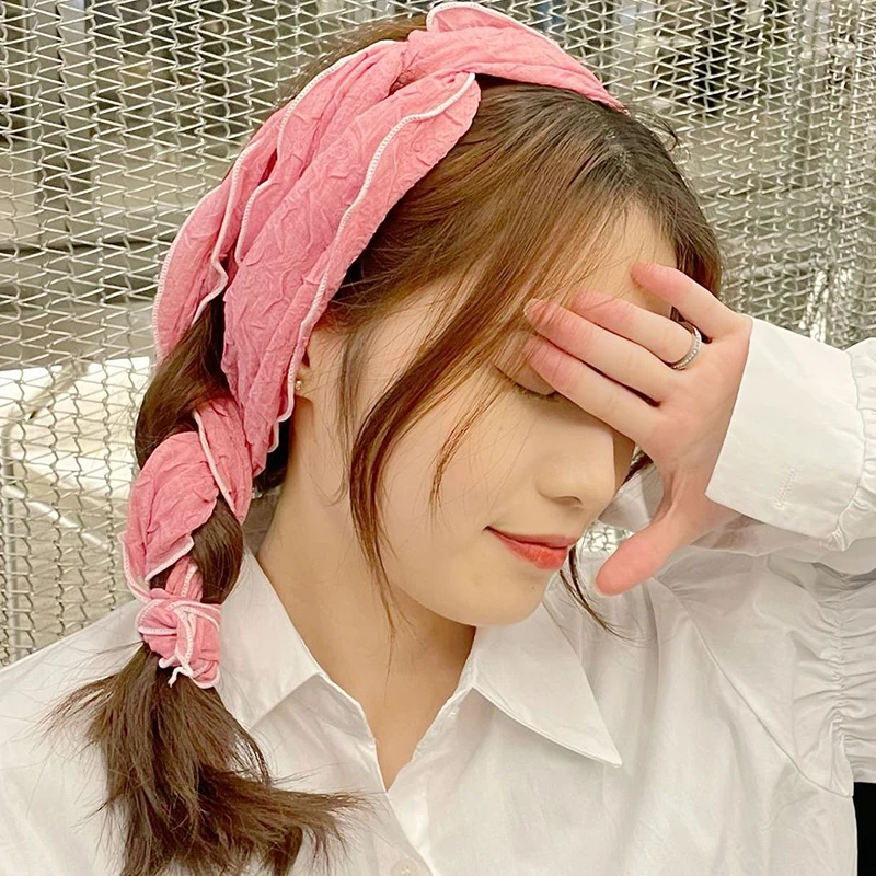 Pleated Embossed Solid Color Cotton Diamond Scarf Female Spring Summer Soft Versatile Korea 150*30cm Decorative Small Shawl E41