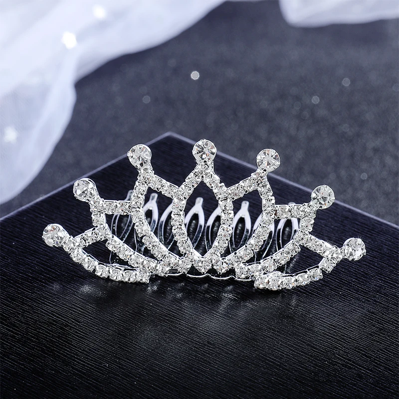 Flower Girls Clear Stone Small Crown Tiara Hair Accessories Wedding Party Girls Kids Tiara Jewelry