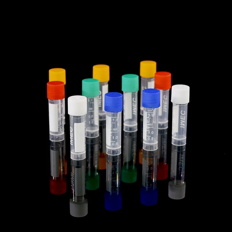 Tubos de congelación de criotubos de laboratorio, tubo de centrífuga para análisis de laboratorio con tapa de rosca de colores, de criopreservación