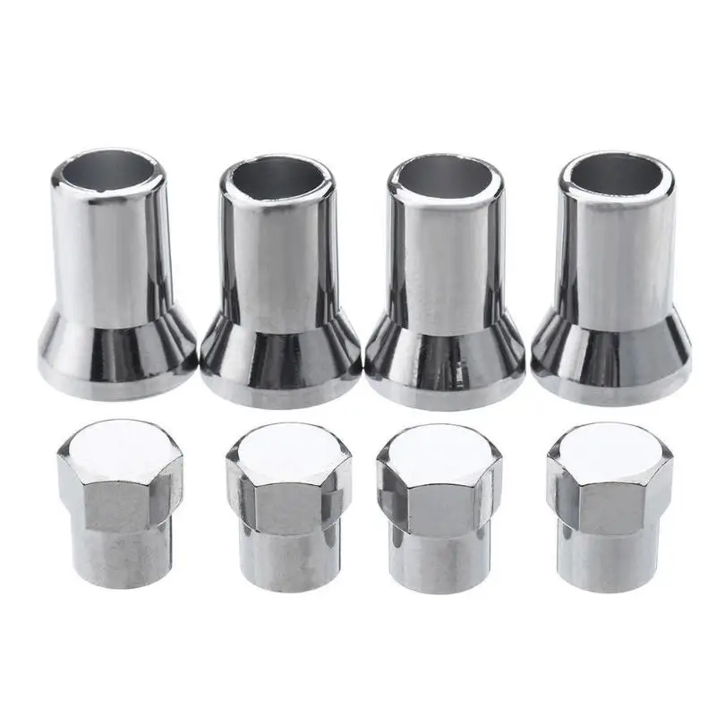 8Pcs/4set TR413 Chrome Car Truck Tire Wheel Tyre Valve Stem Hex Caps Case w/ Sleeve Cover Left Right Front Rear Tire Caps