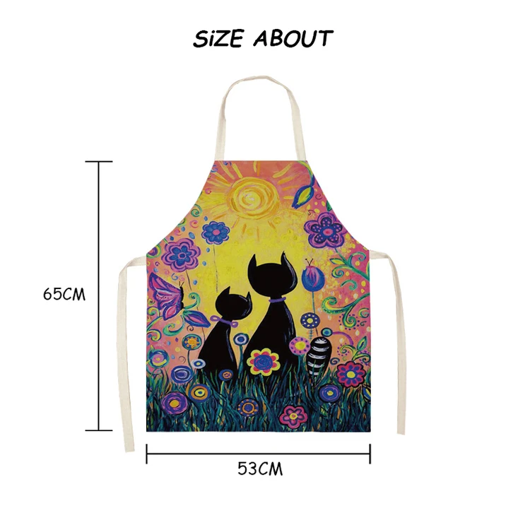 Cute Cat Colorful Printed Kitchen Aprons For Women Adults Home 53*65cm Cotton Linen Home Cleaning Cooking Delantal Cocina 46428