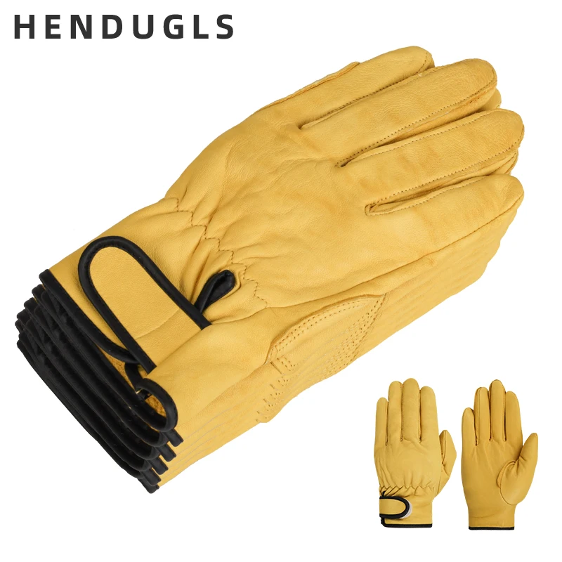 

HENDUGLS Leather Work Gloves Men's Soft Sheep Thick Comfortable Industrial Leather Safety Gloves 5pcs Suit Free Shipping 527MY