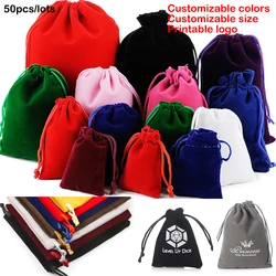 50pcs/lot Coloful Velvet bag Drawstring Pouches Jewelry Packaging Display Drawstring Packing Gift Bags & Pouches Printable Logo