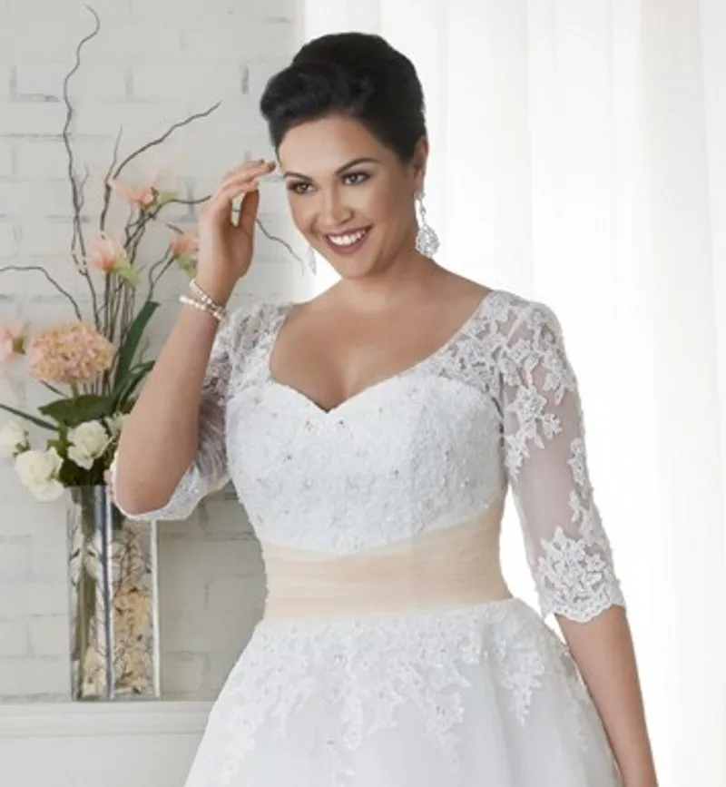 Vestido vintage de casamento, plus size, com decote em v, meia manga, transparente