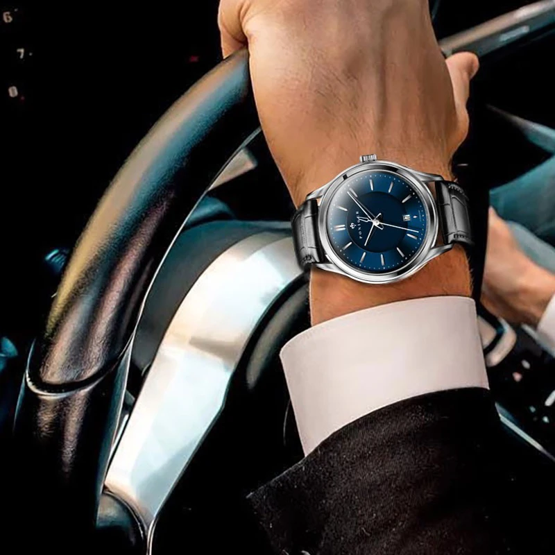 PONIGER, reloj de lujo de cuero genuino con cristal de zafiro resistente al agua, movimiento MIYOTA, reloj mecánico automático para hombre con fecha