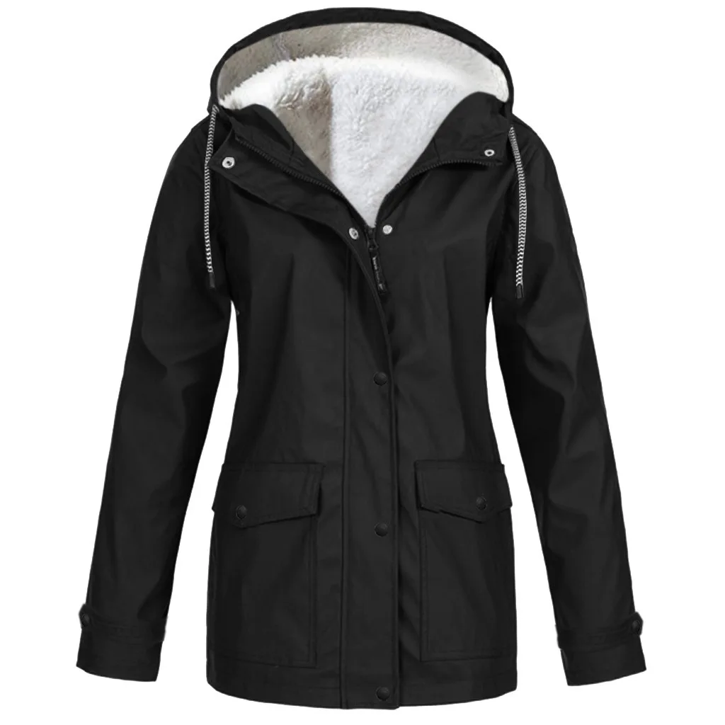 Nova moda senhoras quente casaco windbreaker à prova de vento lã outono inverno feminino jaqueta com capuz caminhadas ao ar livre roupas mais tamanho