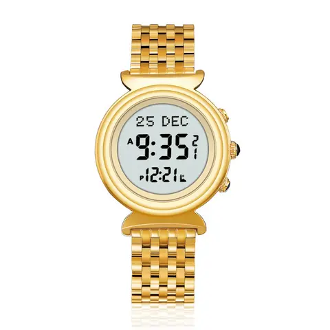 AL Harameen Fajr Time Watch with Azan and Qibla Direction Water Resistant Stainless Steel Islamic Lady Prayer Clock