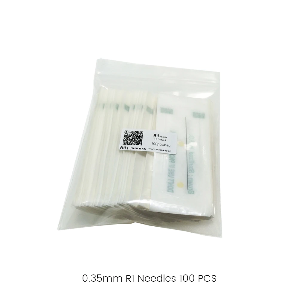 100pcs Disposable Sterilized Professional Tattoo Needles 1RL For Tattoo Eyebrow Pen Machine Permanent Makeup Machines 0.35x50mm