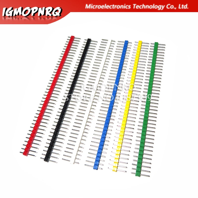 10PCS 40Pin 1x40P Male Breakable Pin Header Strip 2.54mm Long Blue Red White Green Yellow Connector 5 Colors Hot Sale