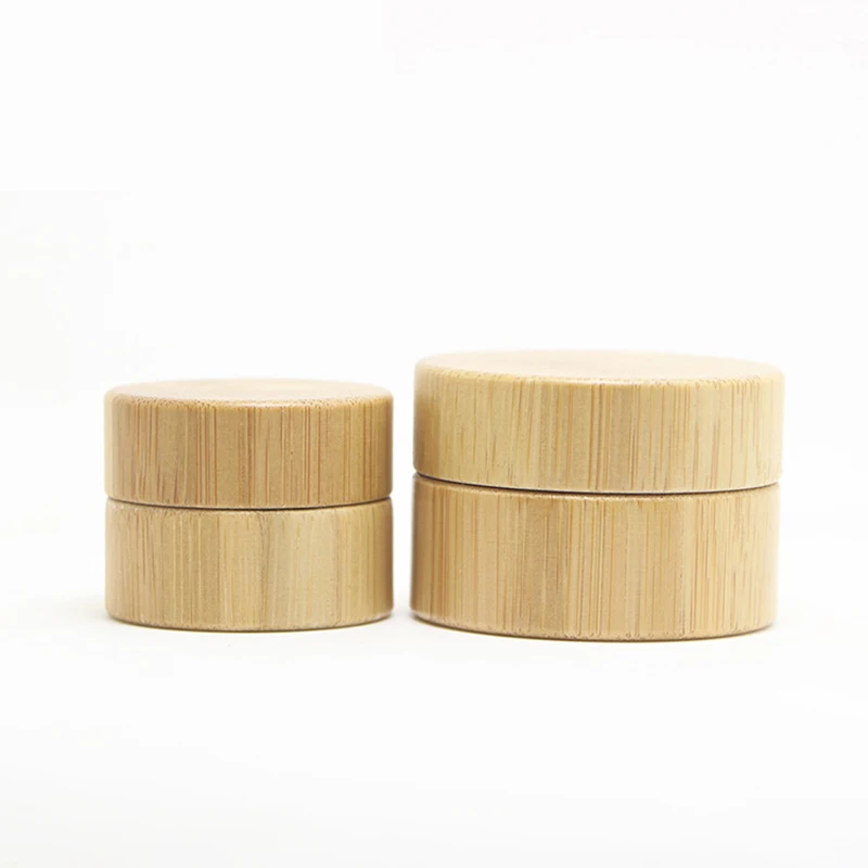 

plastic jar with lid bulk10g 30g 50g 100g 150g 200g Bamboo Covered Cream Plastic Jars containers for cosmetics