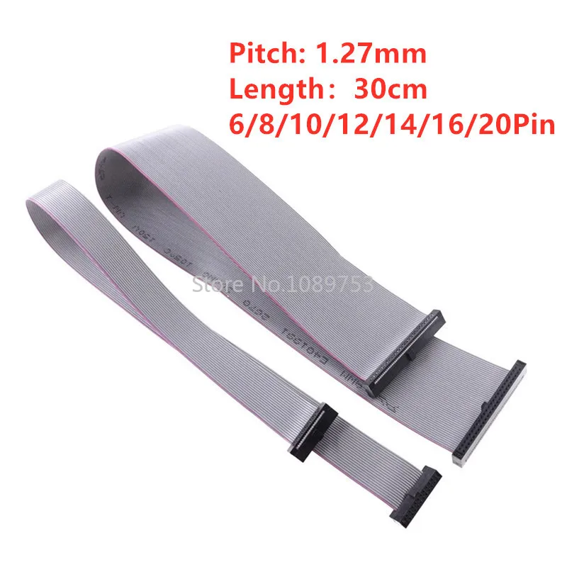 

1pcs 1.27mm Pitch 30cm 6P 10P 14P 16P 20P JTAG ISP Download Cable Gray Flat Ribbon Data Cable For 1.27mm Connector