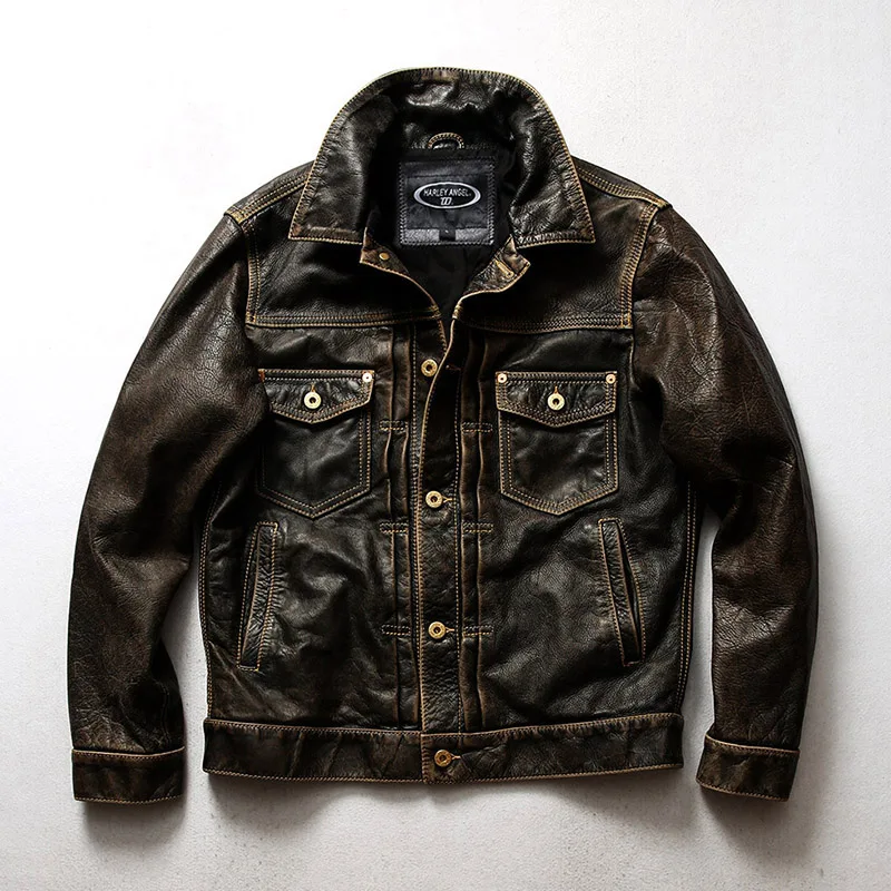 HA506 RockCanRoll Super Quality Coat Genuine Cow Leather Cowhide Cotton Lining Stylish Durable Vintage Jacket