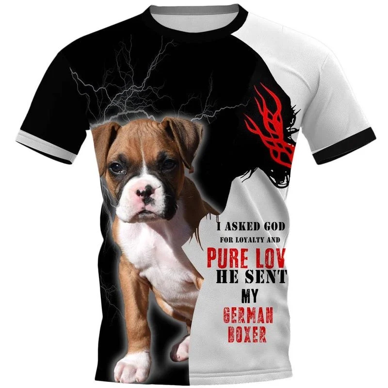 

HX Men's T-shirt Animal German Boxer 3D Print Dog Black Lightning Tee Shirt Clothing Unisex Short Sleeve Tops Drop shipping