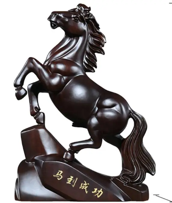 BLACK Ebony carved horse with solid wood Carved wooden horse furnishings Real Trojan decorations cculpture statue