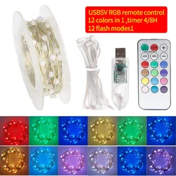 Usb 5v natal conduziu a luz da corda temporizador de controle remoto rgb 10m 100led 20m 200led guirlandas de fadas para o casamento decoração da árvore de natal lâmpada