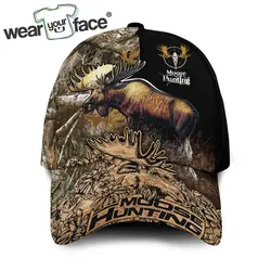 Moose Hunting Camo Skull Multicolor All Over Printed Snapback Hat Unisex Adult Hip Hop Headwear Outdoor Sun Visor Baseball Cap