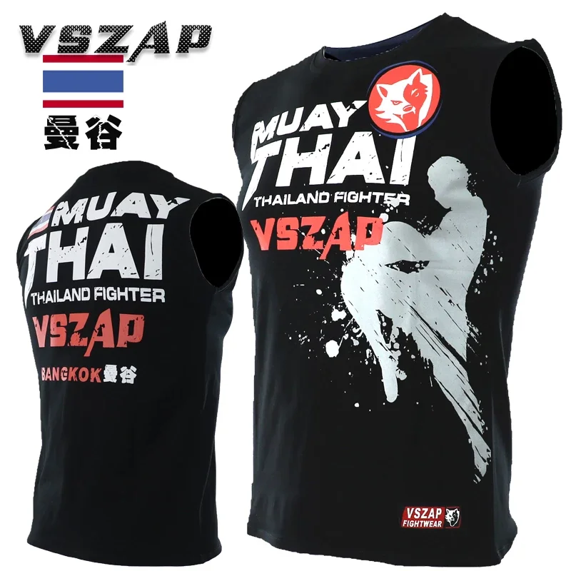 VSZAP MMA Jerseys Sleeveless Boxing Shirt Muay Thai Clothing Fight Wear Sports Vest Kickboxing Tops Printed