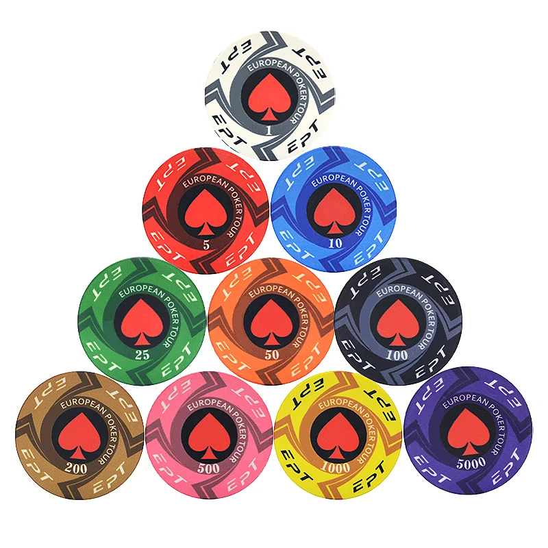 10pcs/Lot EPT Ceramic Texas Poker Chips Professional Casino European Poker Chips Set Dropshipping