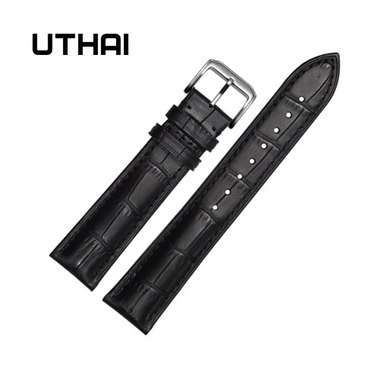 UTHAI Z01 Pulseira Bracelet Belt Black Genuine Leather Watchbands 18mm 20mm 22mm Quartz Watch Bands Gentleman