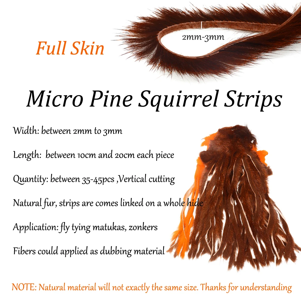 Bimoo 2mm-3mm Pre-cut Soft Pine Squirrel Stripes Fur Fly Tying Material Narrow Zonker Strips for Streamers Leech nymphs