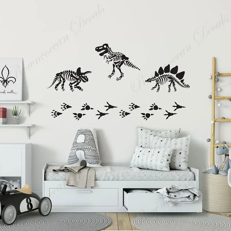 

Dinosaur Skeletons Footprints Wall Decals Vinyl Home Decor Kids Boys Room Nursery Wall Decoration Sticker Removable Mural A670