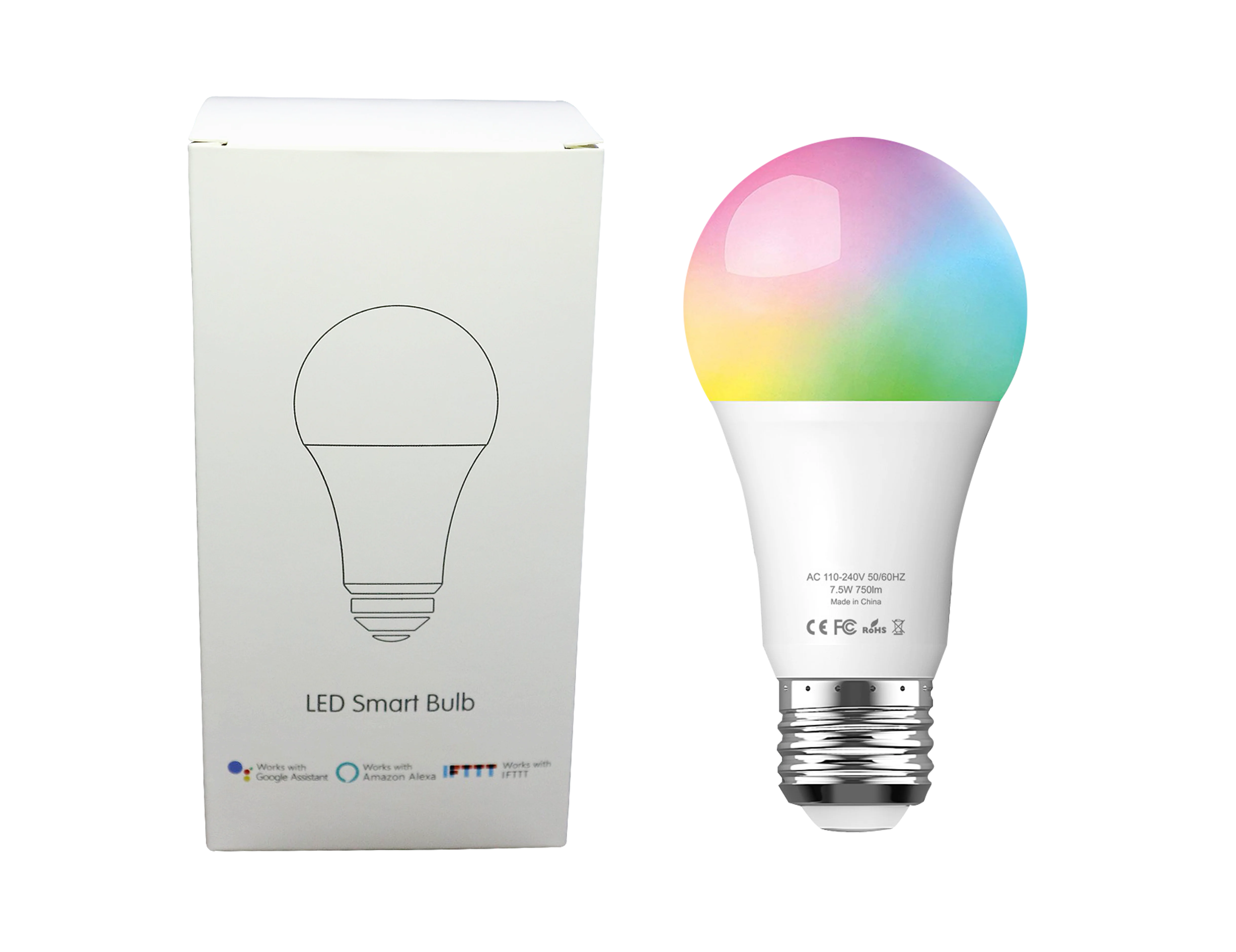 Tuya WiFi Lamp Bulb, Smart Home, 7.5W, Document Proxy, Compatible avec Alexa, Google Tuya, Andrea Timer Dimmer, AC 100-240V