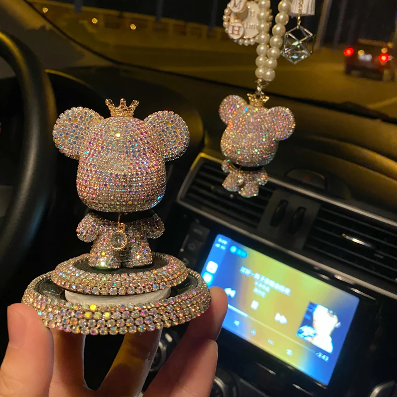 Cute Cartoon ponury niedźwiedź odświeżacz powietrza do samochodu diament Ornament Auto Dashboard dekoracja wnętrz kryształ stałe odświeżacz do samochodu naklejki — zdjęcie 3